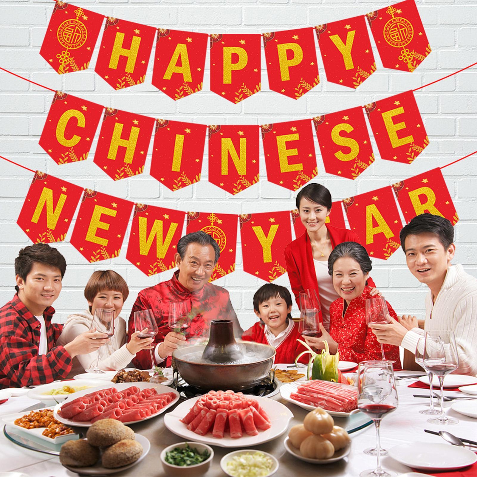 Happy Chinese New Year Banner Party Decorations Supplies Bunting Banner