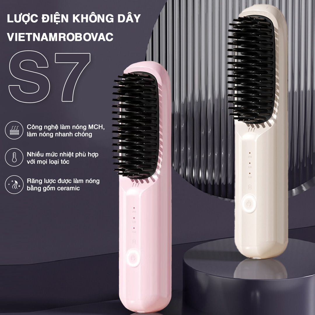 Lược Điện Tạo Kiểu Không Dây Vietnamrobovac S7 - Chăm Sóc Tóc Suôn Mượt - Hàng Chính Hãng