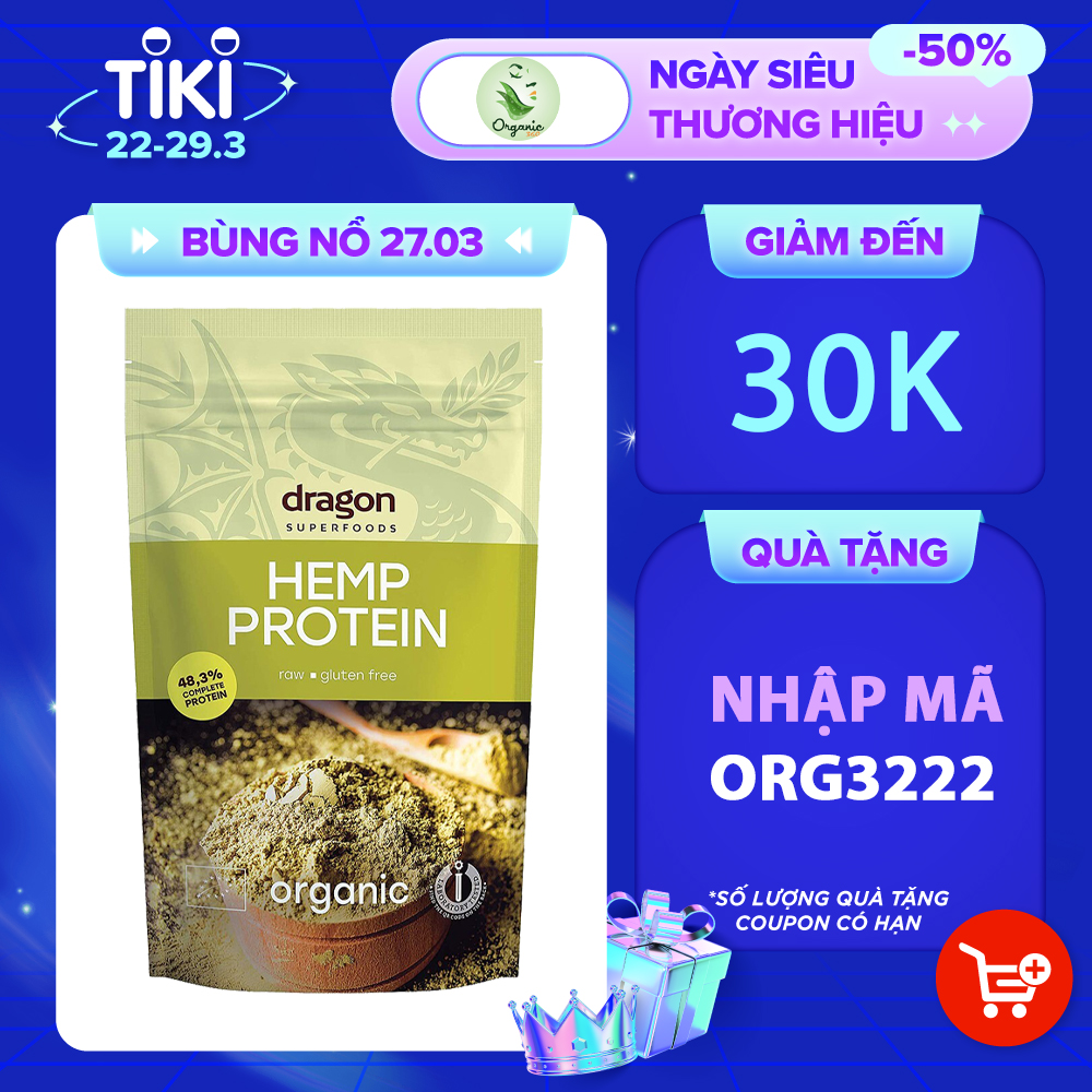 Bột protein hạt gai dầu hữu cơ Dragon superfoods 200gr Hemp protein Dragon superfoods 200gr