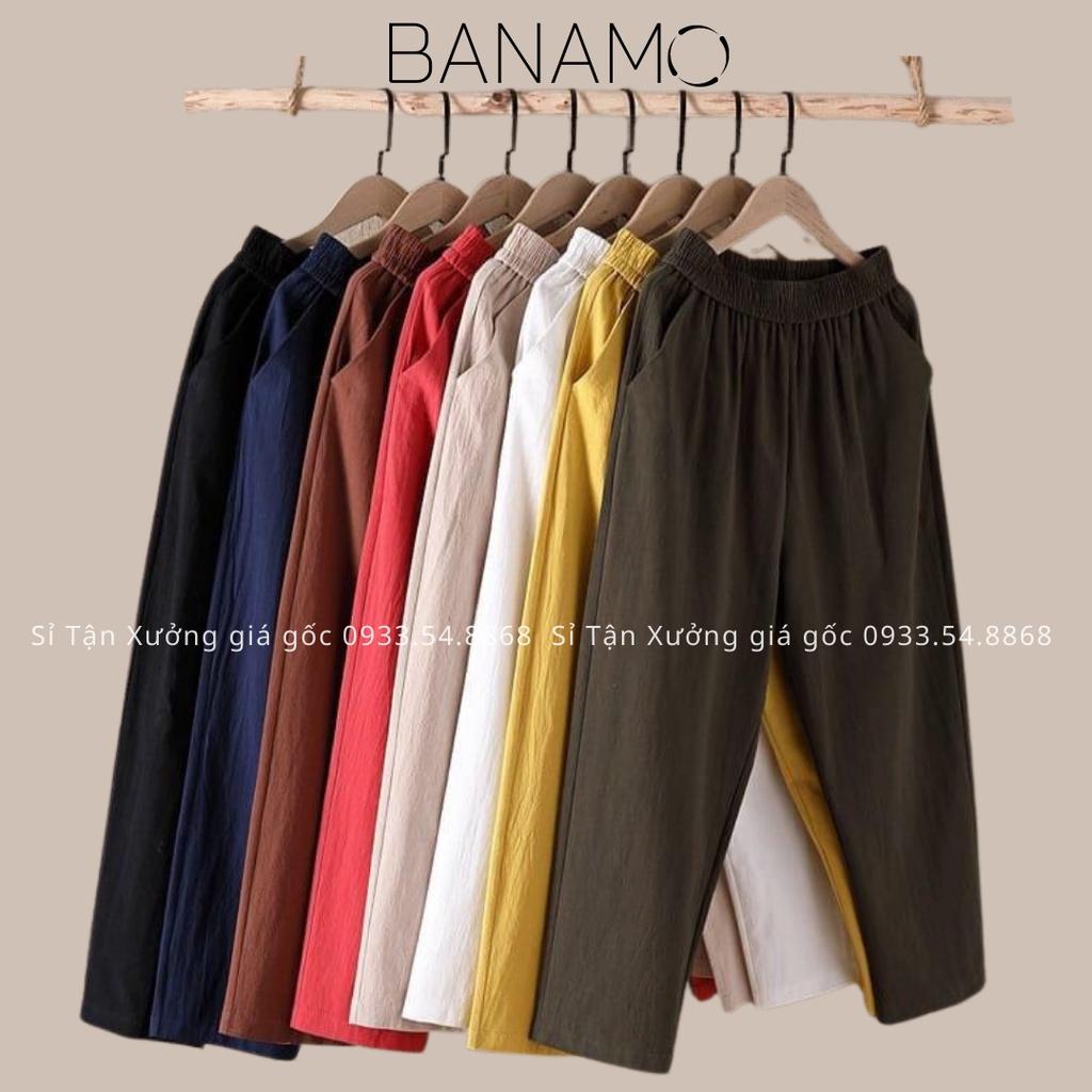 Quần đũi nữ cạp chun Banamo quần baggy đũi lưng thun chất đũi nhẹ mát đen trắng kem xanh than rêu nâu vàng 823