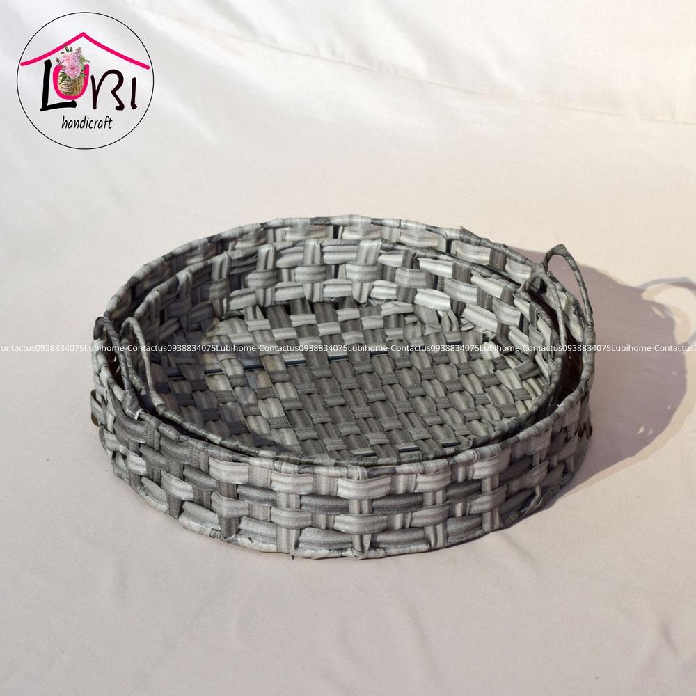 Lubihandicraft - Khay tròn đựng đồ đan dây nhựa xám trắng - xinh xắn