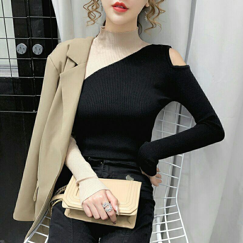 ÁO LEN TAY DÀI CỔ LỌ PHỐI MÀU SANG CHẢNH