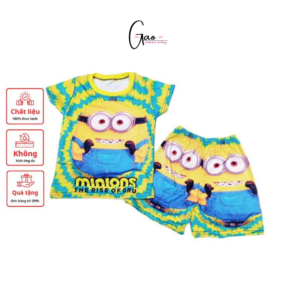 Bộ đồ cho bé họa tiết Minions chất liệu thun lạnh mềm mịn mát in hình 3D được các bé yêu thích SIZE 5-25kg