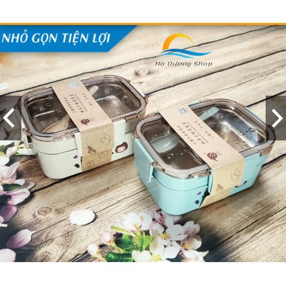 Hộp cơm giữ nhiệt văn phòng HADU inox 304 gồm 4 khay có thìa nắp đậy khóa kép an toàn cao cấp