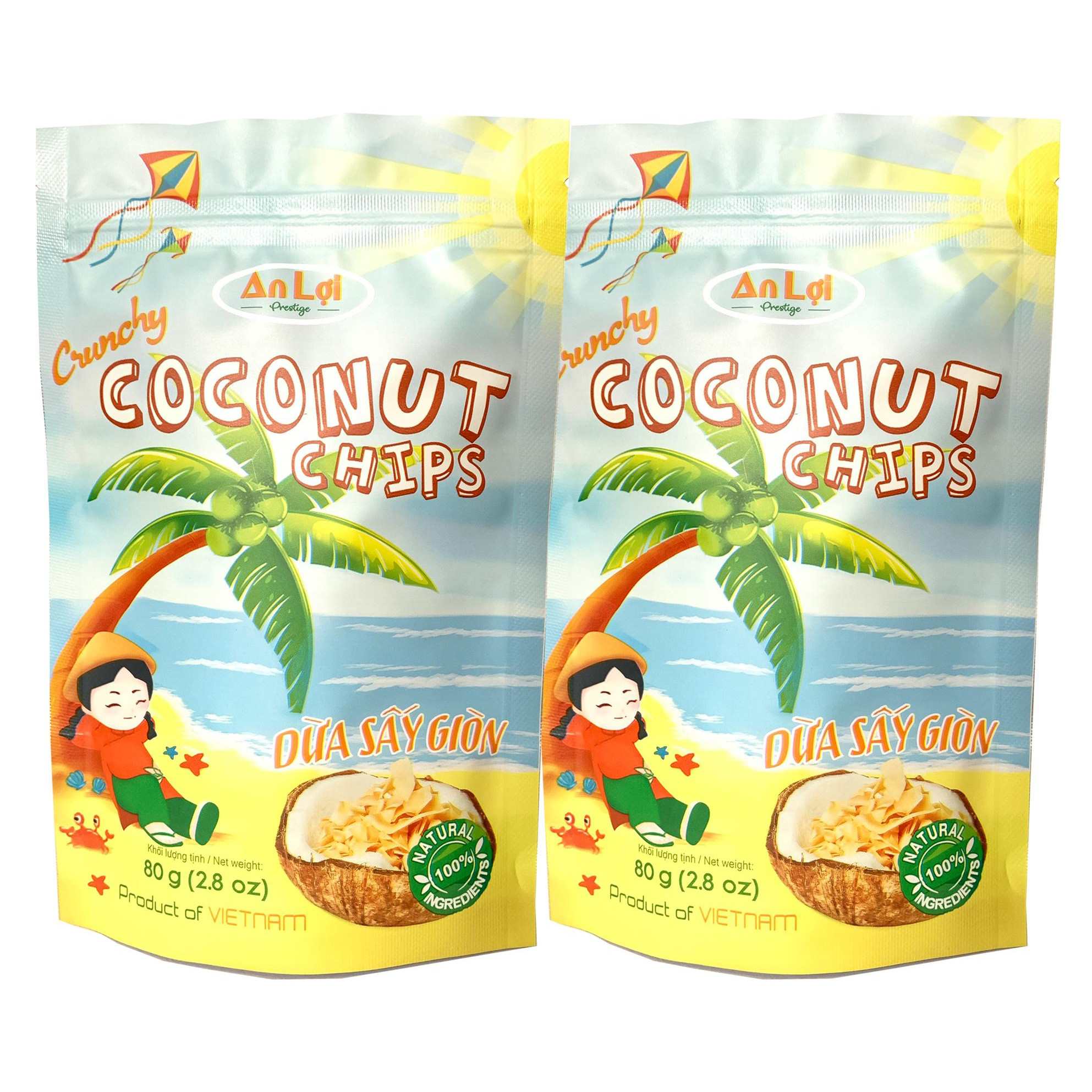 LÔ 2 gói DỪA SẤY GIÒN AN LỢI (80g x 2) (ĐẶC SẢN BẾN TRE) CRUNCHY COCONUT CHIPS