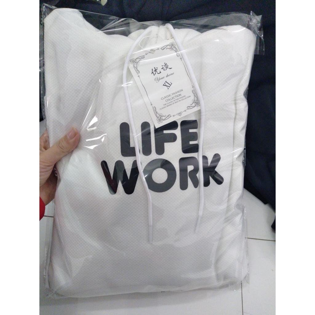 XẢ KHO Áo Hoodie Nỉ LIFE WORK Form Unisex Nam Nữ, áo hodie nỉ dày dặn, không xù