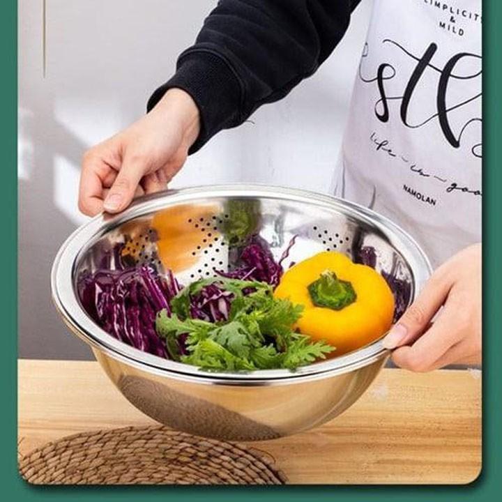 Bộ 5 Rổ Chậu Inox 304 Rửa Thực Phẩm Cao Cấp - Tiện Dụng