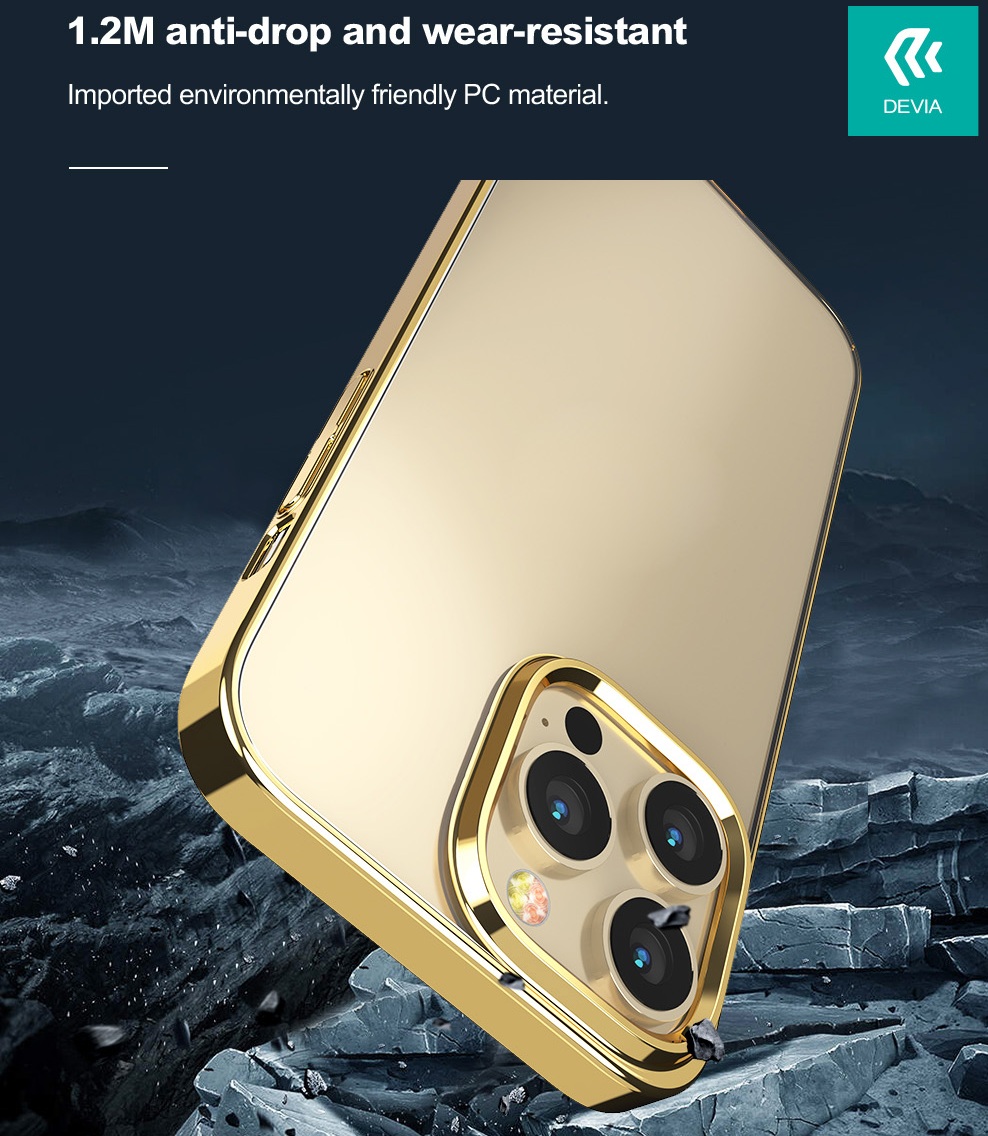 Ốp lưng chống sốc viền màu mạ crom cho iPhone 14 Pro Max thiết kế mặt lưng trong suốt hiệu DEVIA Crystal Series Shockproof Case - hàng nhập khẩu