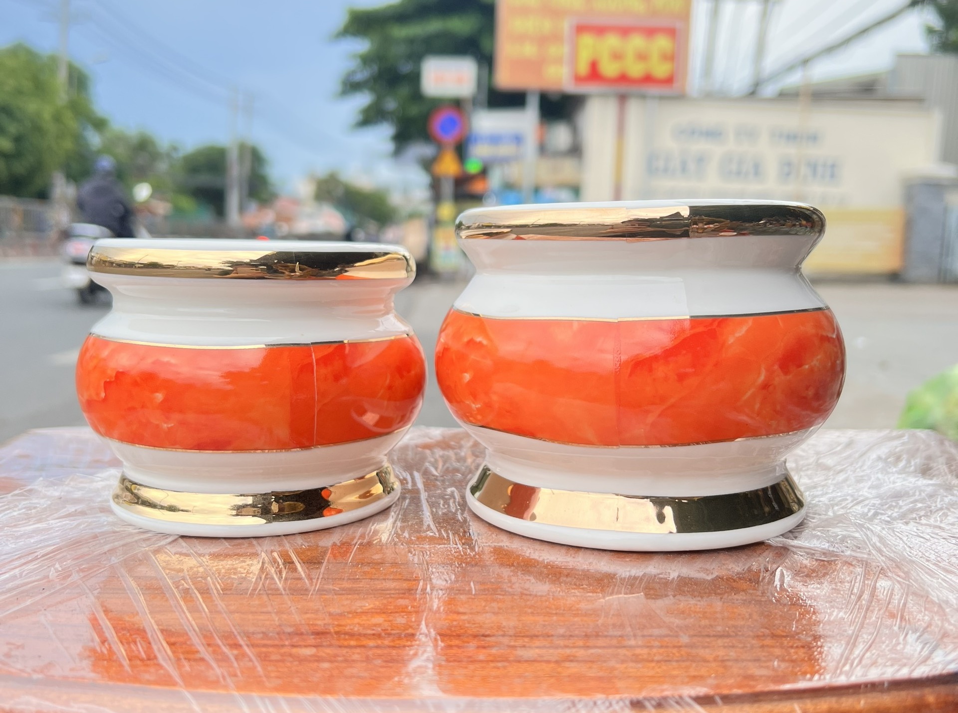 Bát nhang sứ họa tiết đá hoa cương cao 8cm và 9cm
