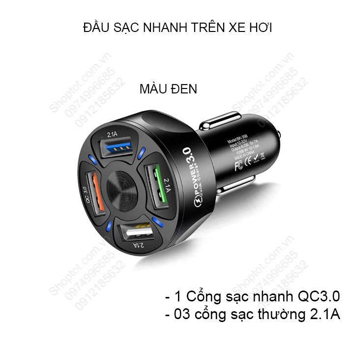 Đầu sạc nhanh xe hơi với 04 cổng USB, điện áp vào 12-24V