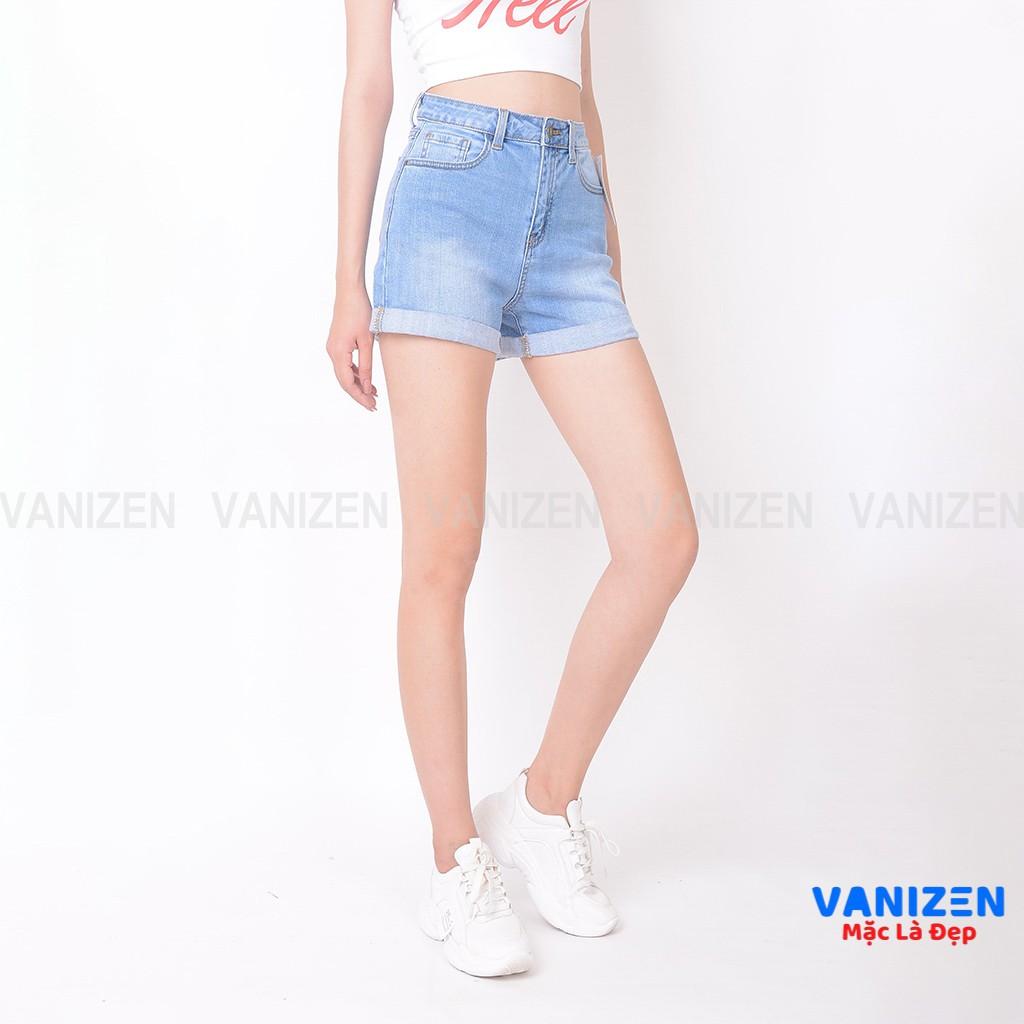 Quần short jean nữ ngắn đẹp lưng cao cạp cao gấu gấp trơn hàng cao cấp mã 4360 VANIZEN