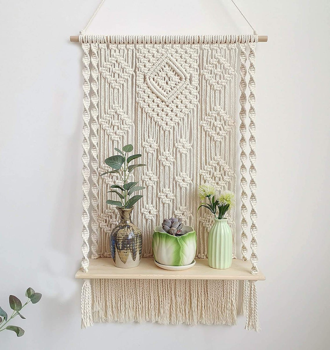 Kệ Gỗ thông Treo Tường Macrame KM03 55x85 cm - Kệ để đồ, kệ sách, trang trí tường