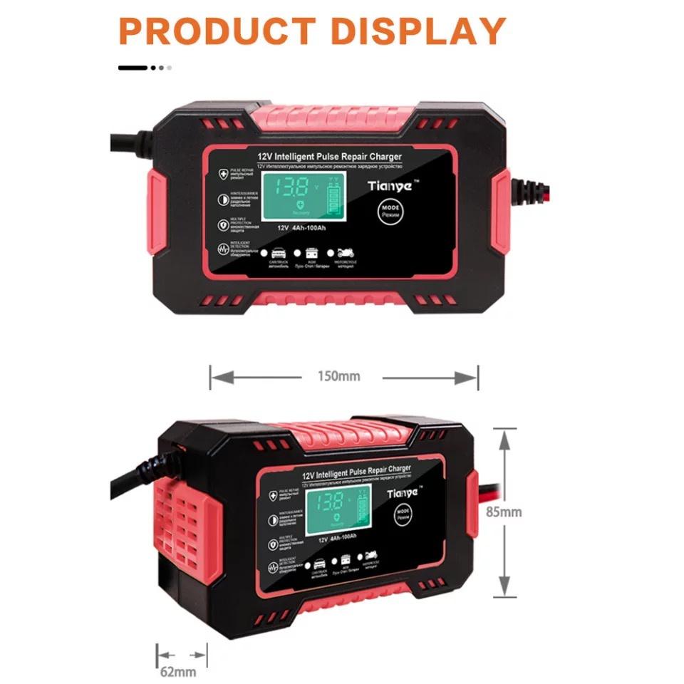 Sạc acquy ô tô, xe máy, xe đạp điện hỗ trợ 4Ah - 100Ah loại cao cấp hiển thị màn led tự ngắt khi đầy chức năng bảo dưỡng