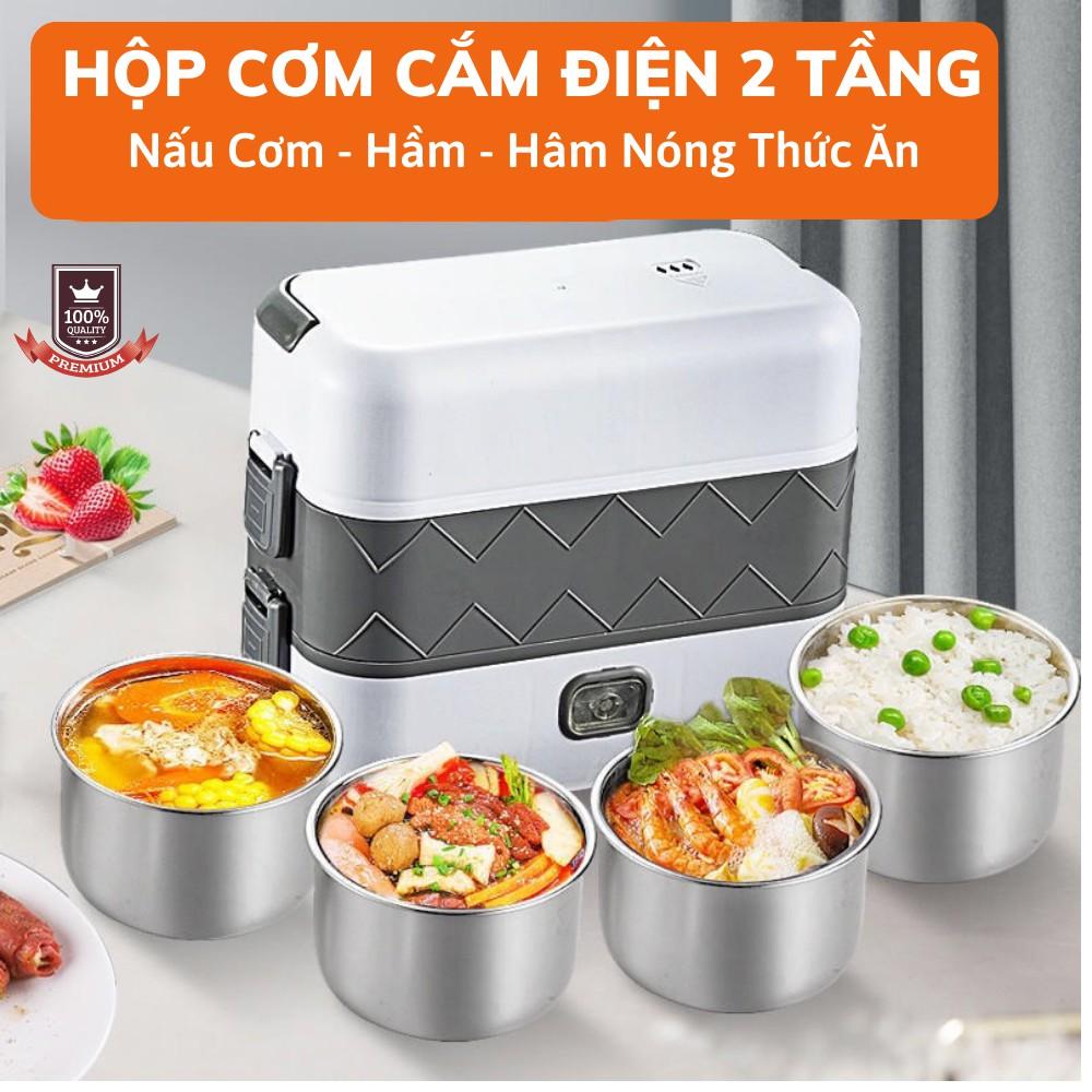 Hộp Cơm Cắm Điện 2 Tầng 4 Bát Inox BUCOOK Có Chức Năng Giữ Nhiệt, Hâm Nóng Và Nấu Chín Thức Ăn Tiện Lợi
