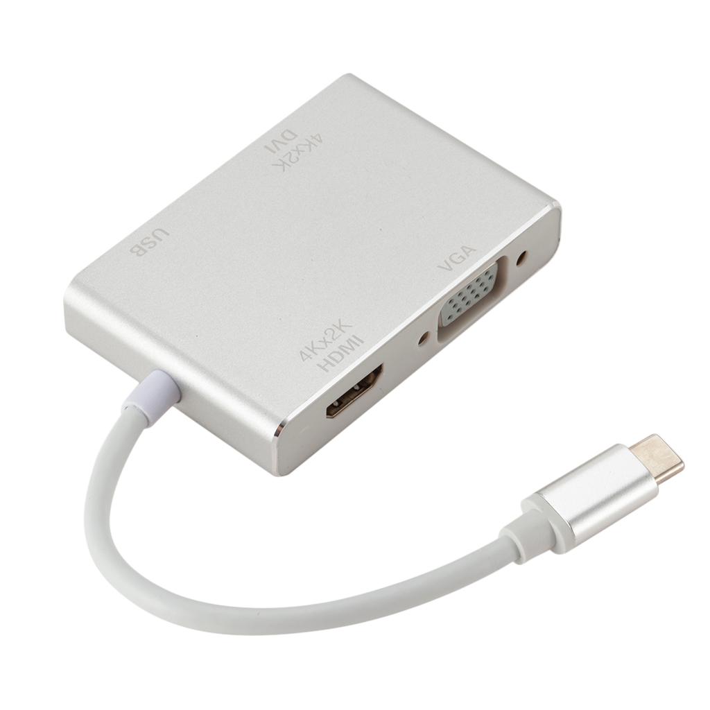 4in1 USB C Loại C Sang DVI HDMI VGA 1080P USB3.0 USB-C Dây Cáp Adapter