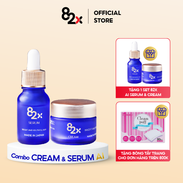 82X- Bộ đôi AI STEM CELL SERUM & CREAM dưỡng trắng , chống lão hóa hoàn hảo đến từ Nhật Bản với 10ml/chai và 10mg/hộp.