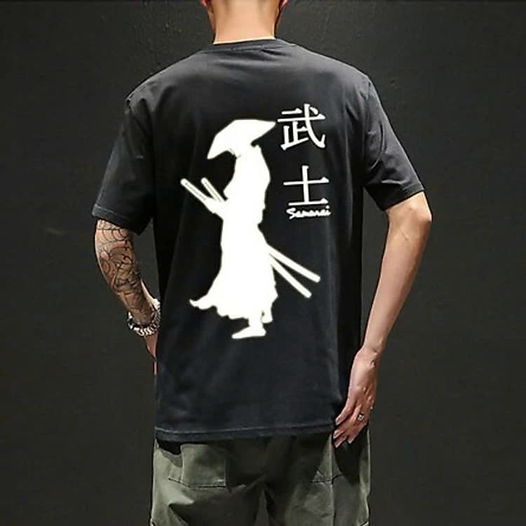 Áo Thun Phản Quang Samurai bạc, Áo Thun Cotton 75%, Áo From Rộng, Áo Thun Unisex, thời trang đường phố