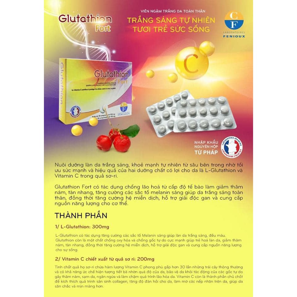 Viên ngậm trắng da Glutathion Fort - nhập khẩu chính ngạch từ Pháp