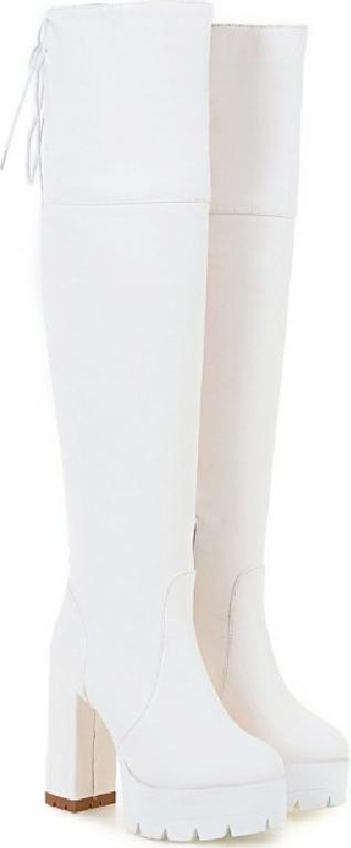 Giày Boot nữ cổ cao 12cm đế vuông sành điệu trắng GCC4802