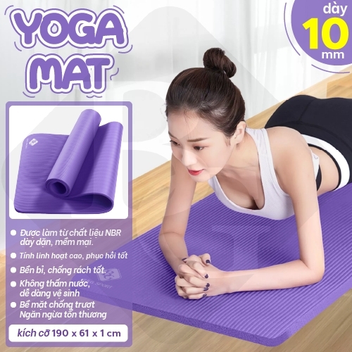BG Thảm tập Yoga,GYM chuyên dụng dày 10mm cao su NBR nguyên khối, độ đài hồi tốt, chống lún, Chống trơn trượt, độ bám cao, ngăn ngừa hôi và ẩm mốc