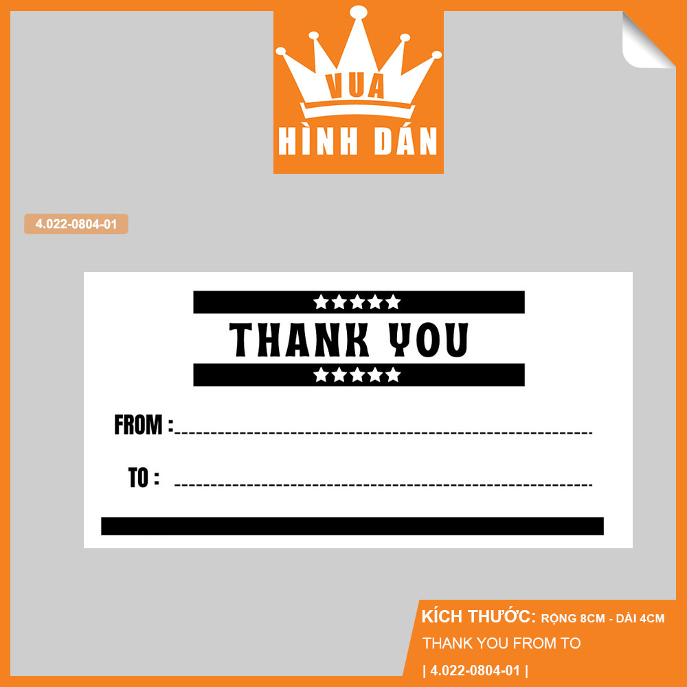 Set 50/100 sticker THANK YOU FROM TO - tem dạng decal có keo dán hộp, túi hàng, gói quà