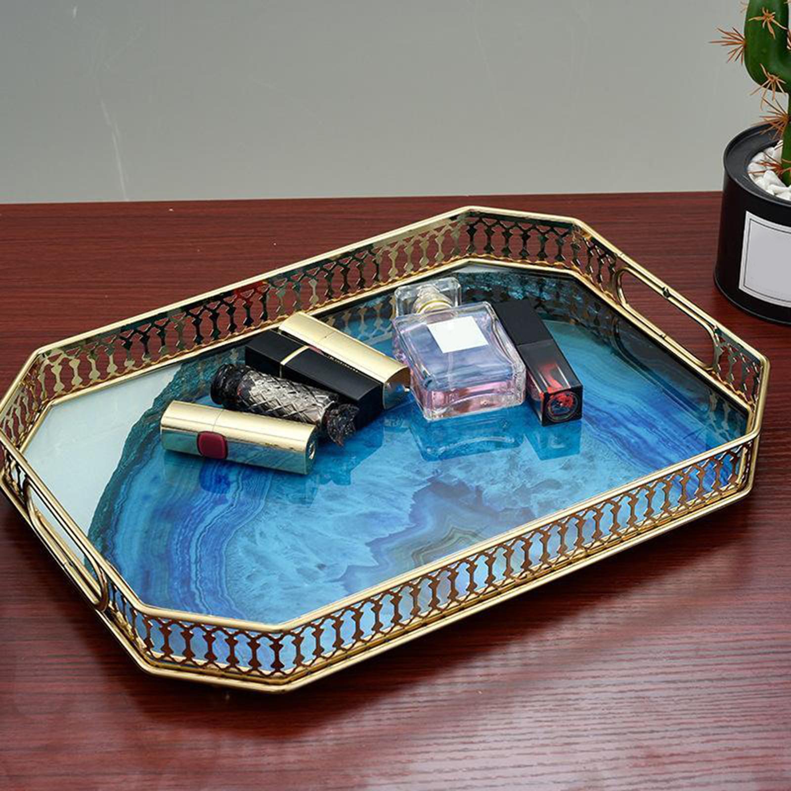 Mirrored Crystal Vanity Makeup Tray Ornate Jewelry Trinket Tray Organizer Cosmetic Perfume Bottle Tray Decorative Tray Home Decor