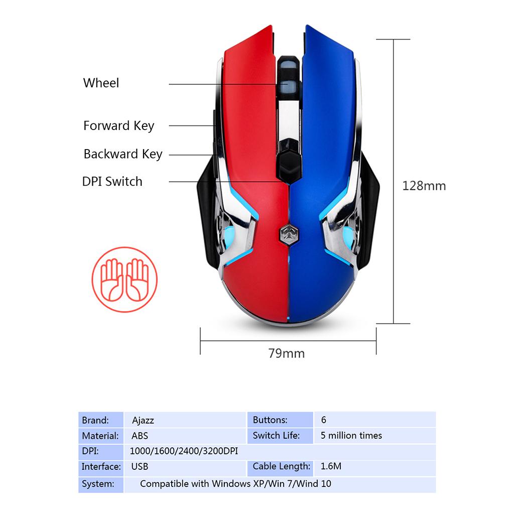 Wired USB Gaming Mouse Backlit Optical 3200DPI for Windows PC Gamer Laptop