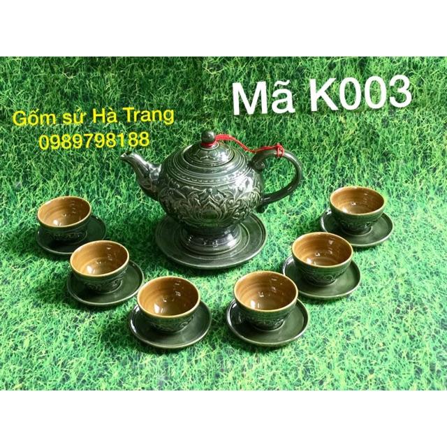 Bộ ấm chén khắc chìm gốm sứ Bát Tràng cao cấp