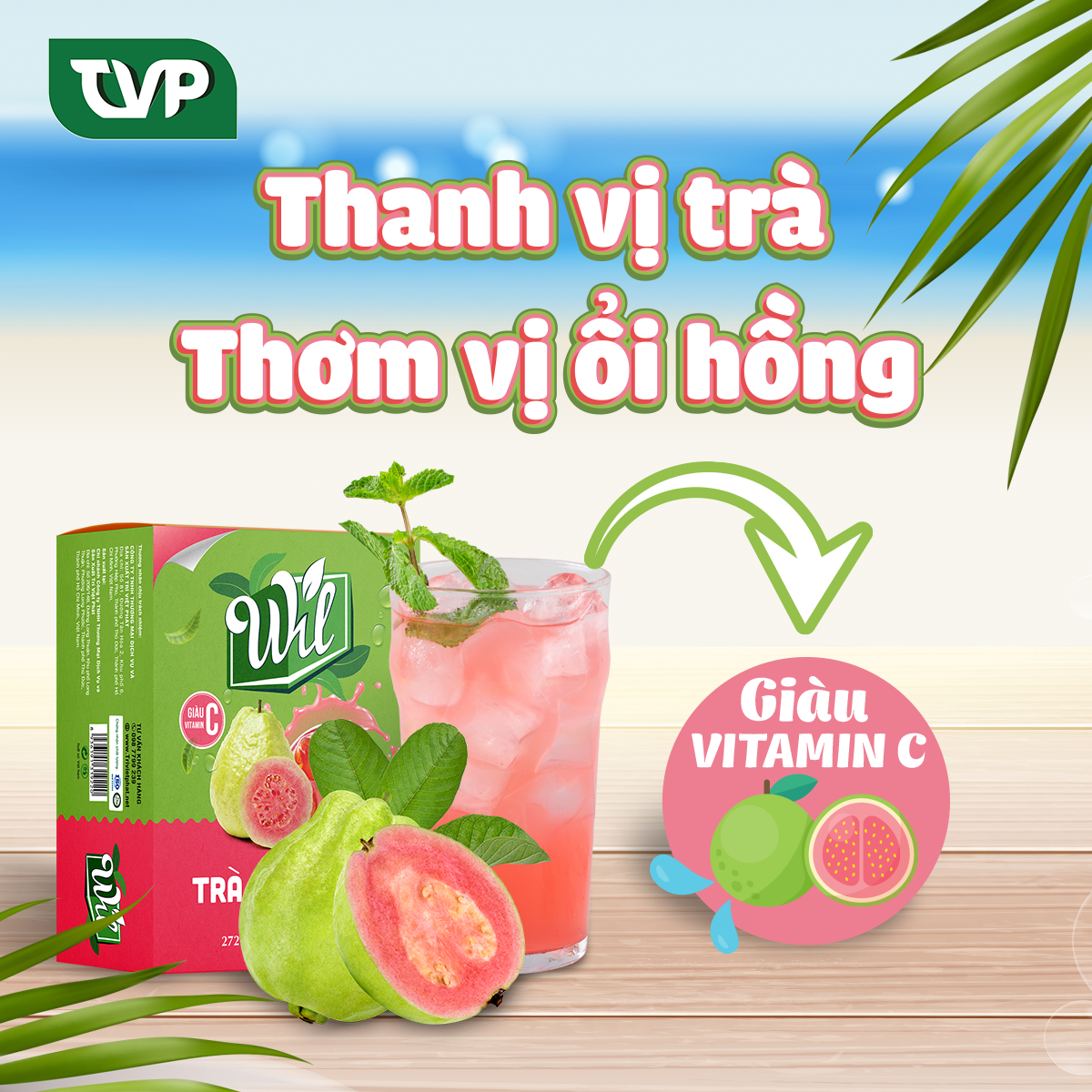 Trà hòa tan vị ổi hồng Wil bổ sung Vitamin giải khát hộp 272g
