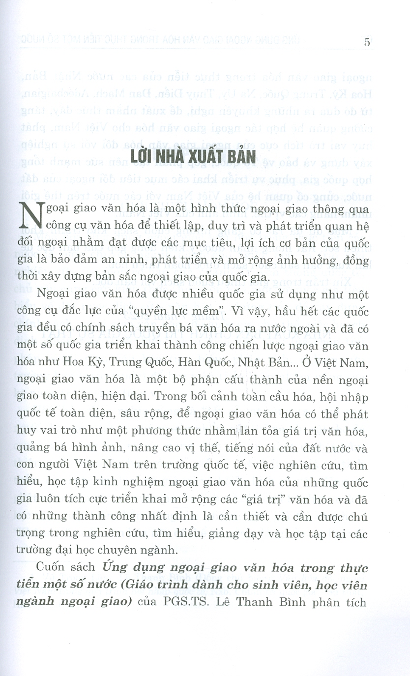 Ứng dụng ngoại giao văn hóa trong thực tiễn một số nước (Giáo trình dành cho sinh viên, học viên ngành ngoại giao)