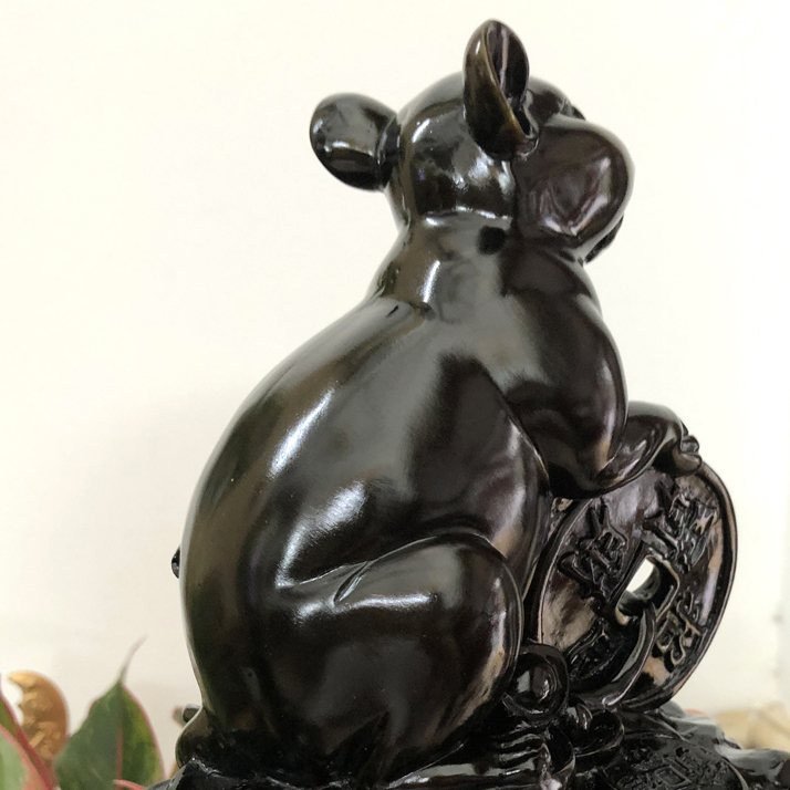 [Chuột phong thủy] Tượng linh vật phong thủy con Chuột trang trí phong thủy bàn làm việc  - Chiều Cao 17cm - Màu đen tuyền