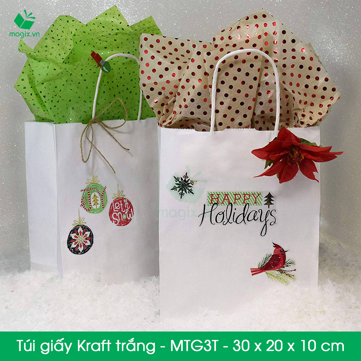 MTG3 MTG3T - 30x20x10 cm - Combo 200 túi giấy Kraft Nhật cao cấp