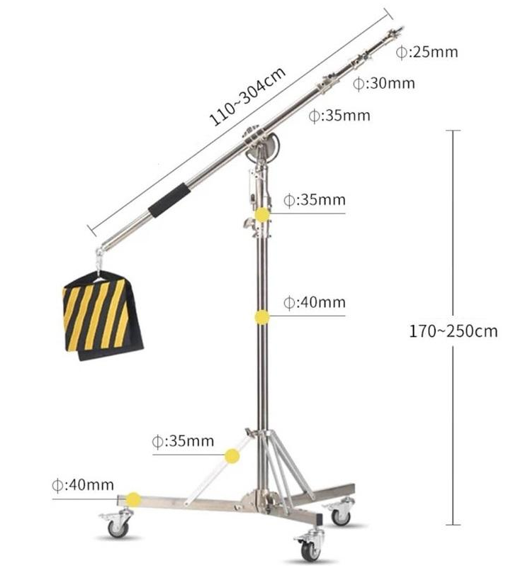 CHÂN ĐÈN BOOM INOX WS-907 KÈM BÁNH XE