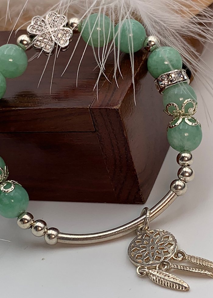Vòng Đá Thạch Anh Xanh Vân 8 Ly Chi Tiết Bạc Vòng Dream Catcher