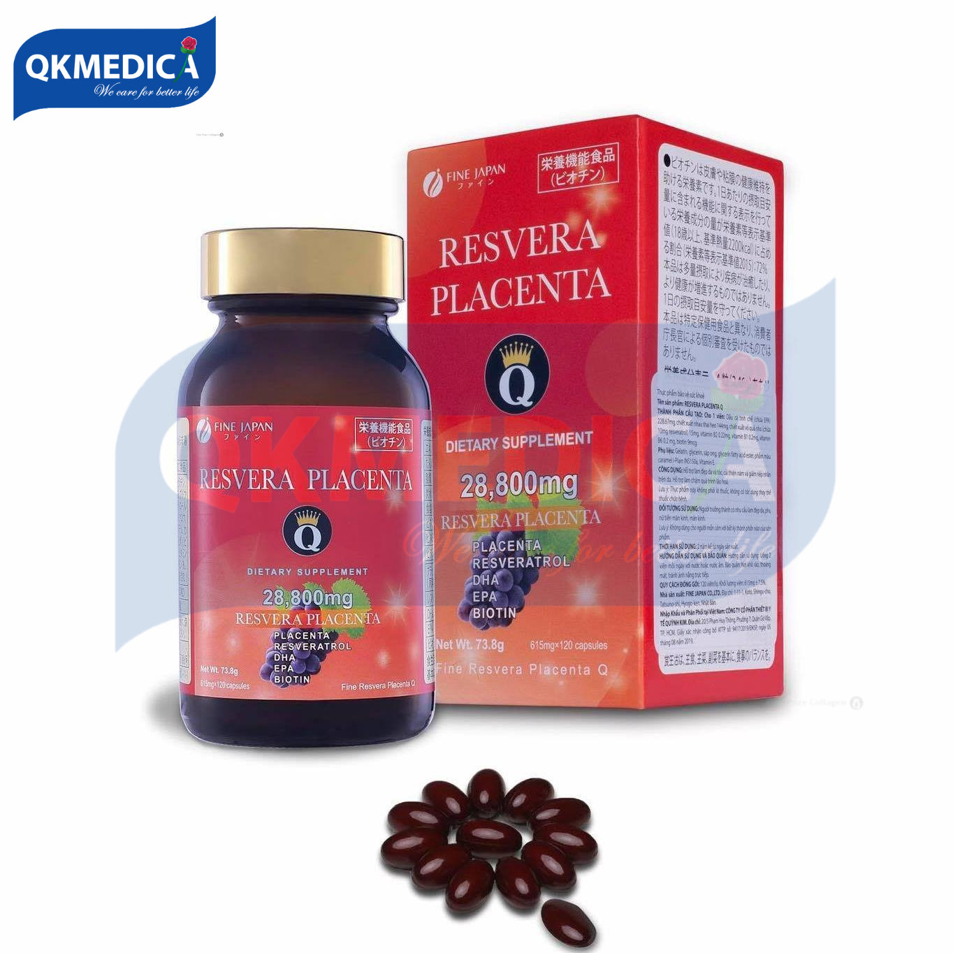 ( MẪU MỚI )Thực phẩm bảo vệ sức khỏe Resvera Placenta Q (Viên uống hỗ trợ làm đẹp da và tóc, cải thiện nám và giảm nếp nhăn trên da; hỗ trợ làm chậm quá trình lão hóa)