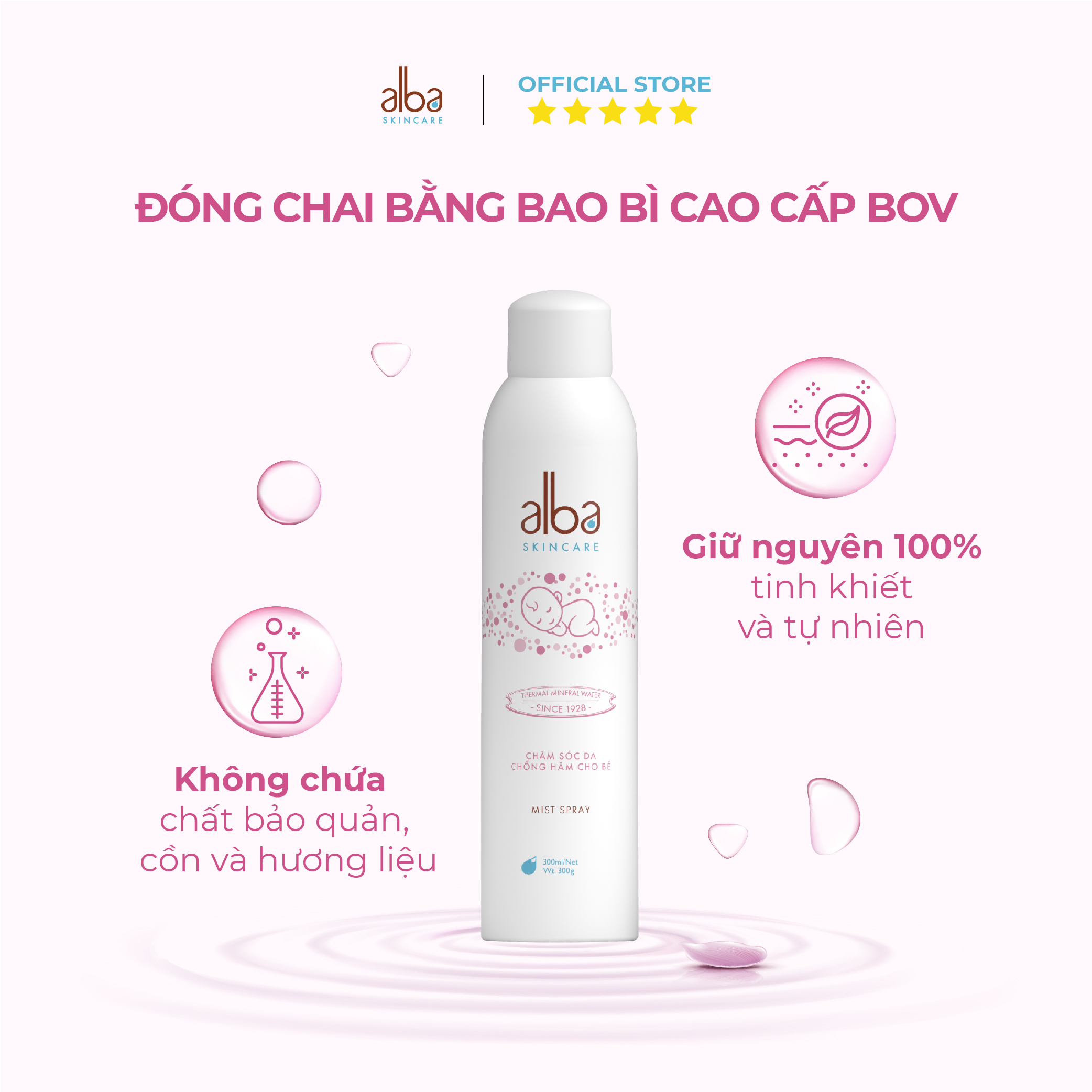 Combo Xịt khoáng Alba Skin Care chống lão hóa 150ml + Xịt khoáng Alba Skin Care chống hăm cho da bé mịn màng 300ml