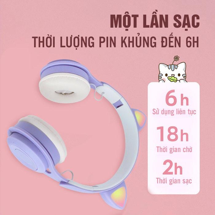 Tai Nghe Chụp Tai Bluetooth 5.0 Không Dây Hình Tai Mèo Phát Sáng Headphone Bluetooth M6 Dễ Thương Bass Cực Ấm