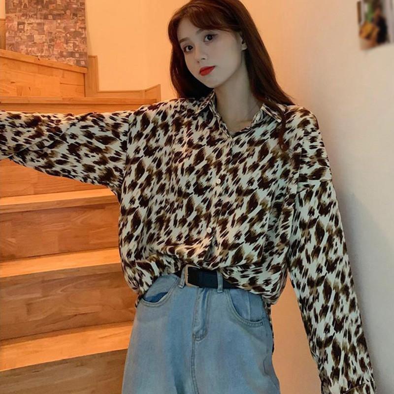 Áo Sơ Mi Chiffon Dáng Rộng Họa Tiết Da Báo Quyến Rũ Cho Nữ