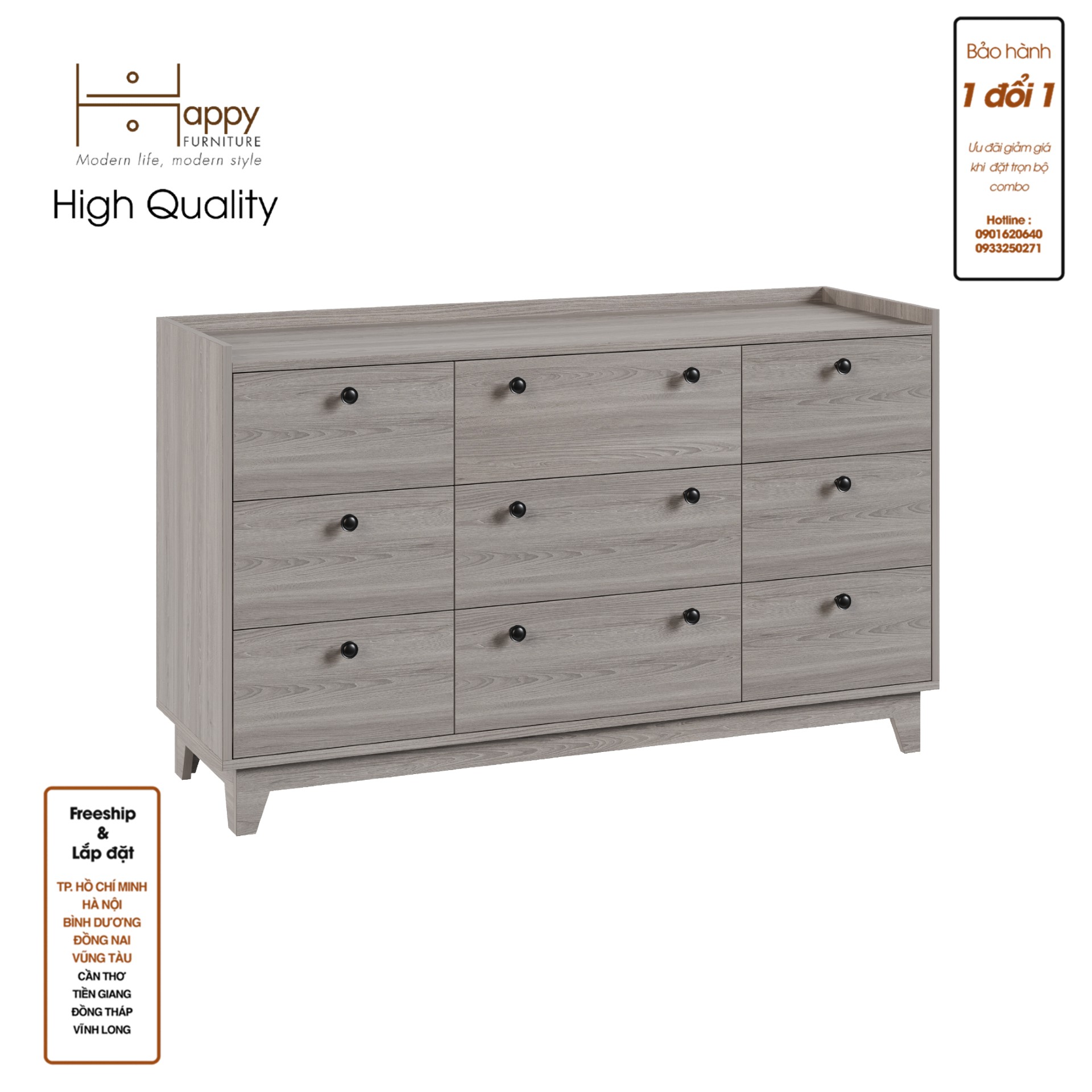 [Happy Home Furniture] KINA , Tủ đựng đồ 9 ngăn kéo , 140cm x 45cm x 84cm ( DxRxC), THK_072