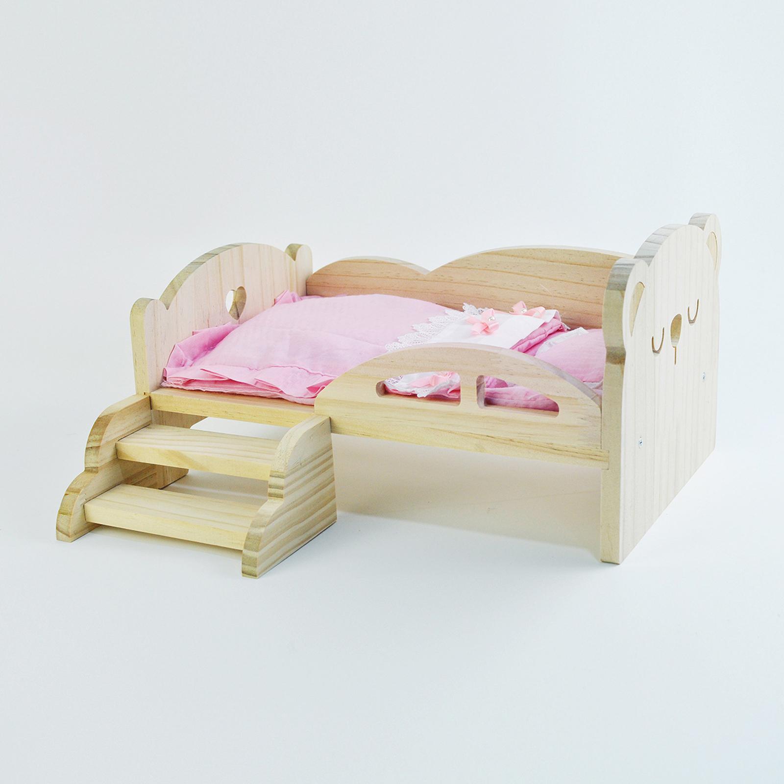 Doll Miniature Bed with Stairs Fashion Doll Play for 1:6 Doll Accessories Bear
