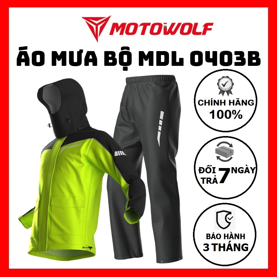 Bộ áo mưa cao cấp MOTOWOLF MDL0403B - kèm bọc giày - Màu xanh phối đen