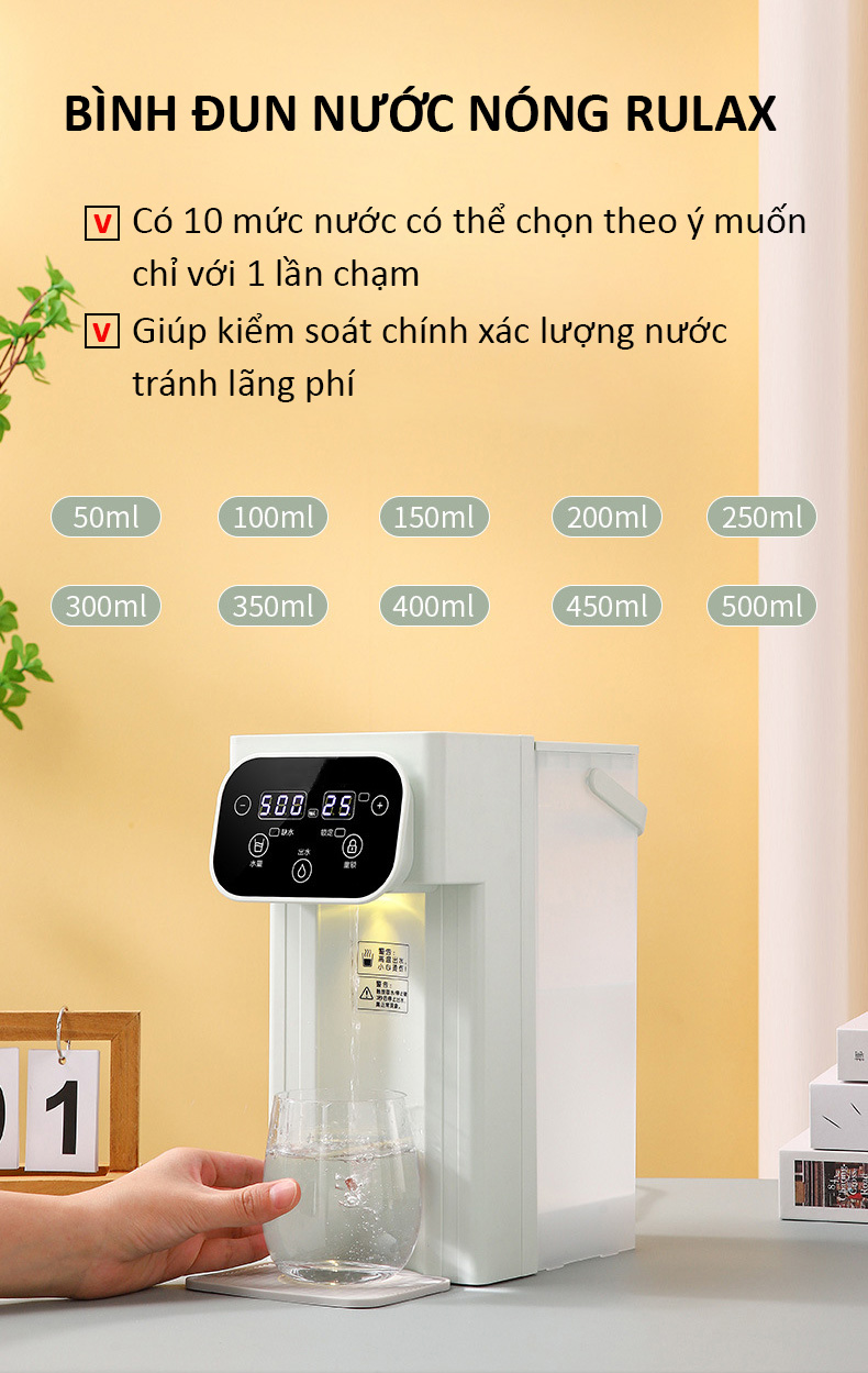 Máy Đun Nước Nóng Để Bàn RULAX Siêu tốc Nóng Ngay Chỉ Sau 3 với 5 Chế Độ Nước Nóng - Hàng Chính Hãng