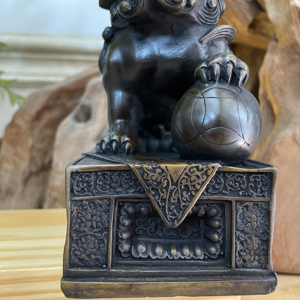 Tượng đá trang trí phong thủy bàn làm việc Cặp 2 tượng Kỳ Lân trang trí phong thủy - Chiều Cao 15cm - Màu nâu đen