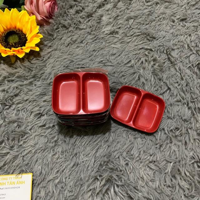 Dĩa 2 ngăn đỏ đen 10c