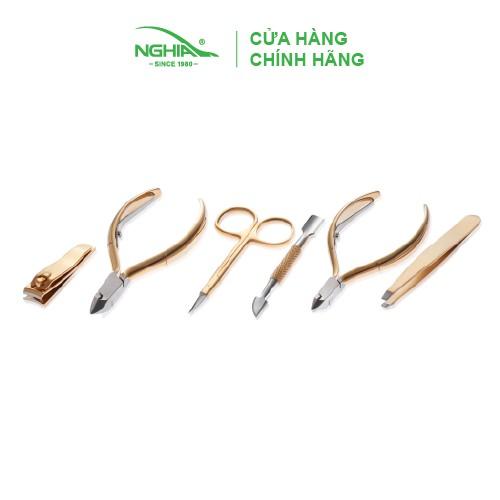 Bộ Sản Phẩm Kềm Nghĩa Mạ Vàng GS03 PT 6 dụng cụ Kềm Cắt Da Kềm Cắt Móng Tay Bấm Móng Chân Kéo Cắt Tỉa Lông Mày Nhíp Nhổ Lông Mũi Cây Sủi Da Cao Cấp Chuyên Nghiệp Phù Hợp Quà Tặng Cho Nam Nữ Gia Đình Bé Trẻ Em