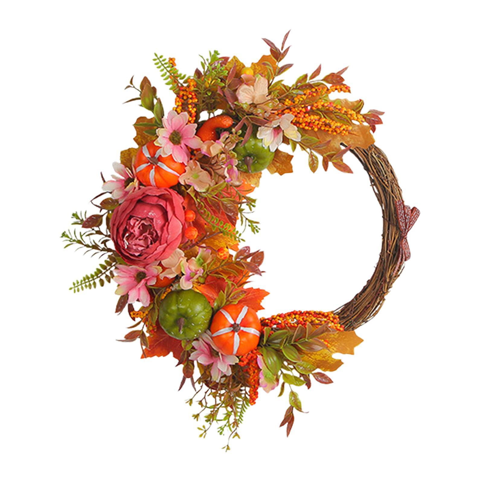 Front Door Fall Wreath Artificial Garland Flower Party Autumn Harvest Wreath