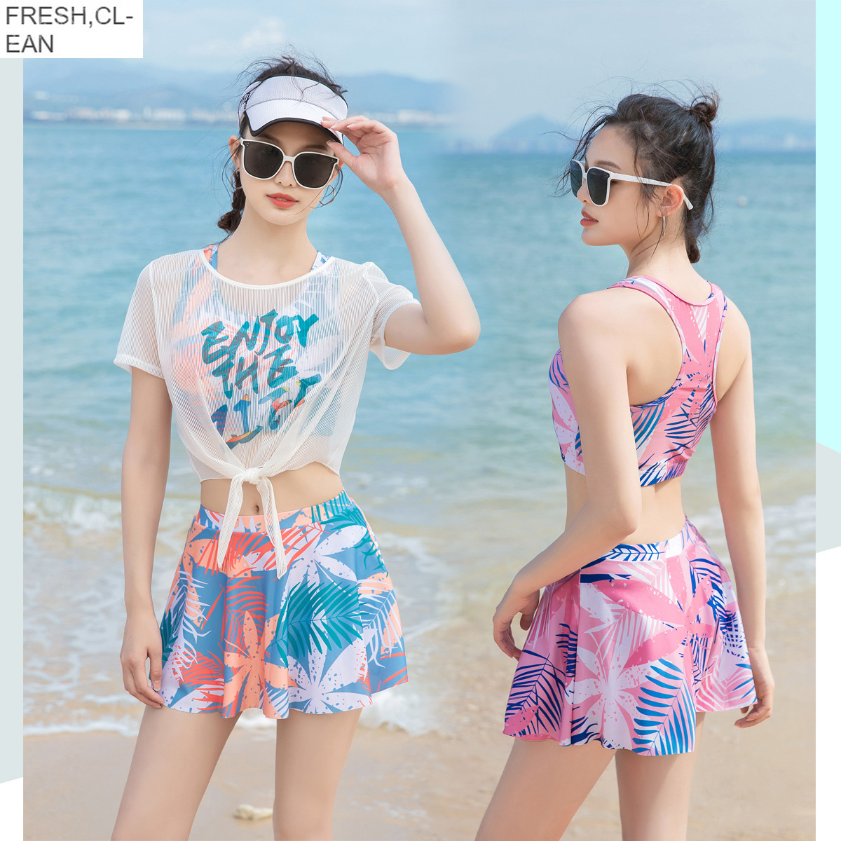 Set Váy Tắm Croptop Ba Lỗ Tắm Biển Bơi Lội Kèm Áo Lưới