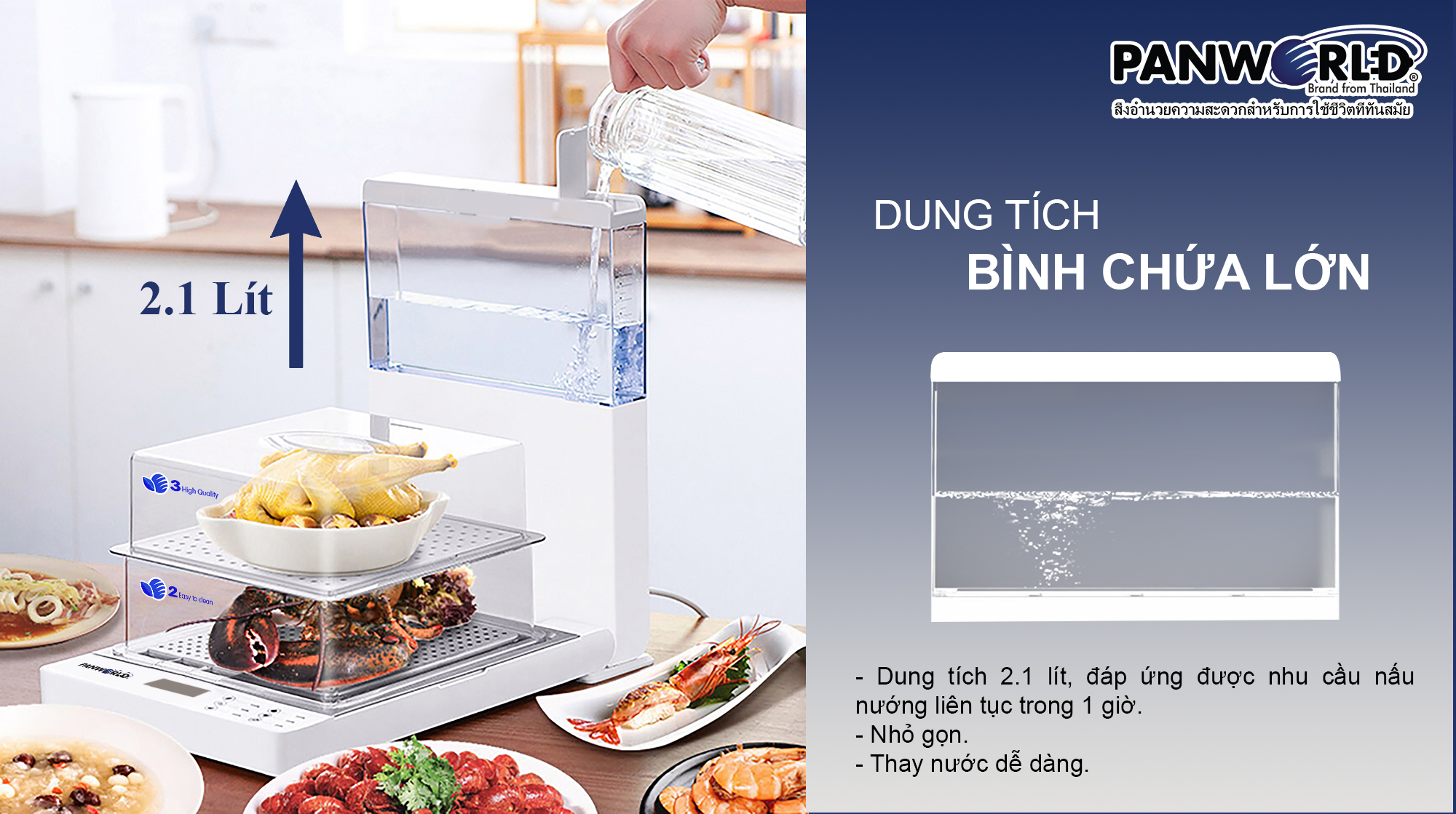 Máy hấp điện gấp gọn 3 tầng Panworld PW-2324 - Hàng chính hãng