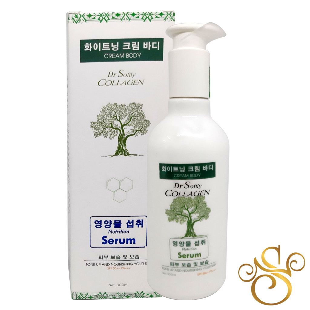 Kem dưỡng thể trắng da Dr Softly Cream Body Collagen Serum Tone Up and Nourishing SPF50++ PA+++ 300ml (tinh chất dưỡng sáng mịn da, nâng tông da ngay khi sử dụng, trang điểm toàn thân)