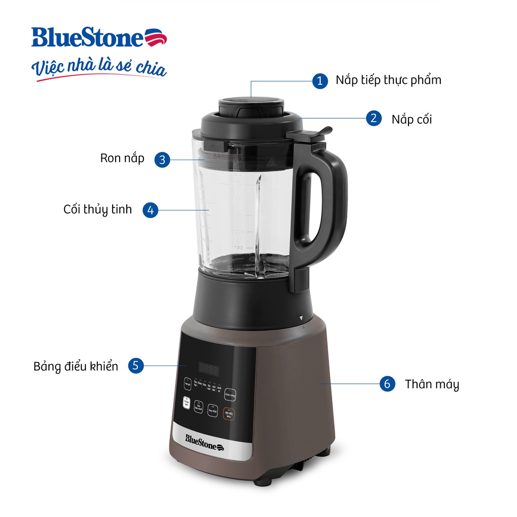 Máy Làm Sữa Hạt Đa Năng Bluestone BLB-6031, Cối Thủy Tinh Borosilicate 1.75L - Lưỡi Dao 8 Cánh 1600W, Hàng Chính Hãng